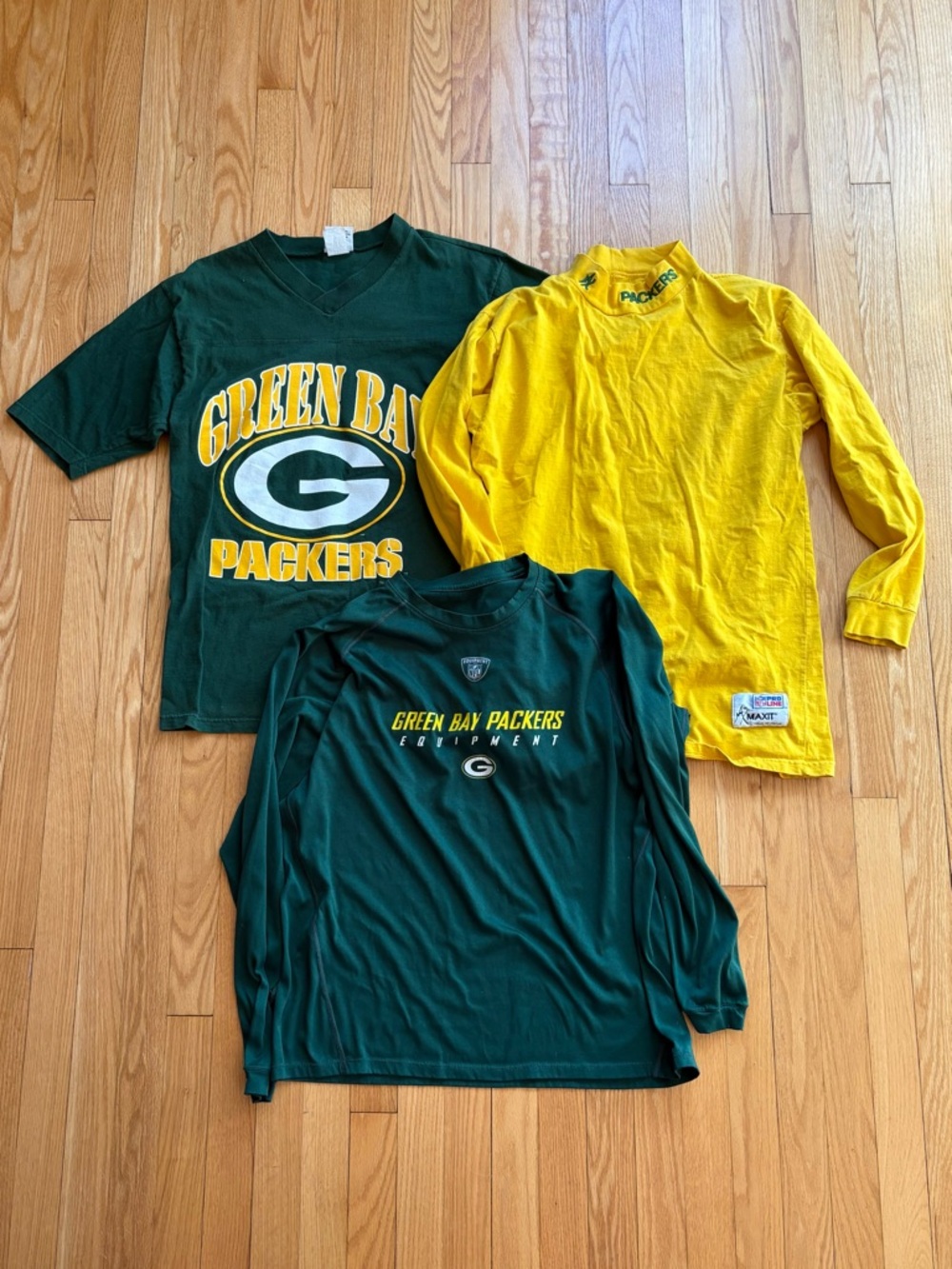Lot 3 Vintage Green Bay Packers Men’s Shirts Long/Short Sleeve Pullovers Medium